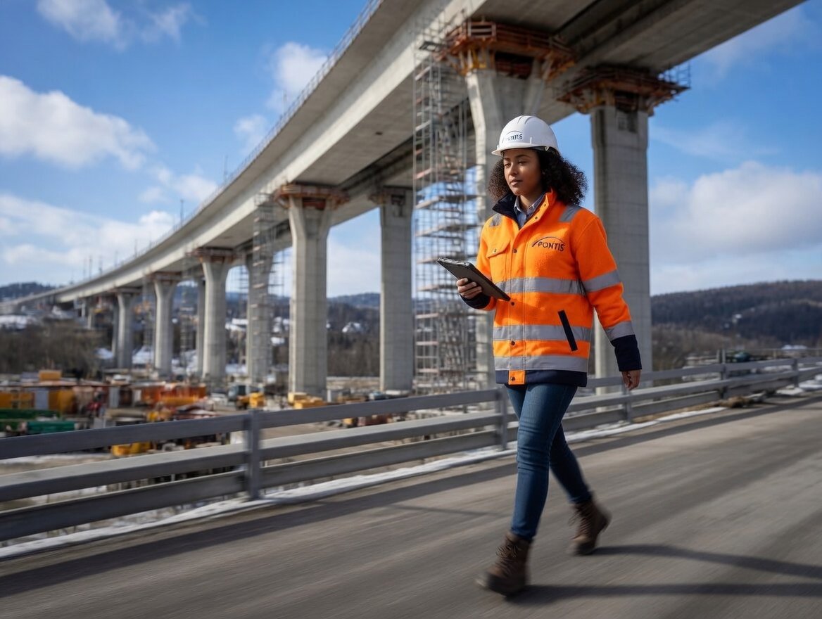 Örtliche Bauüberwachung – PONTIS Ingenieurin im Einsatz vor Brückenbauwerk
